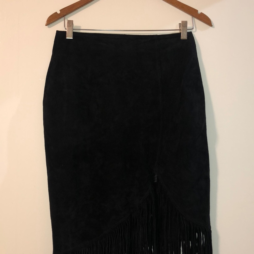 ASOS Black Suede Fringe Skirt 6 EUC